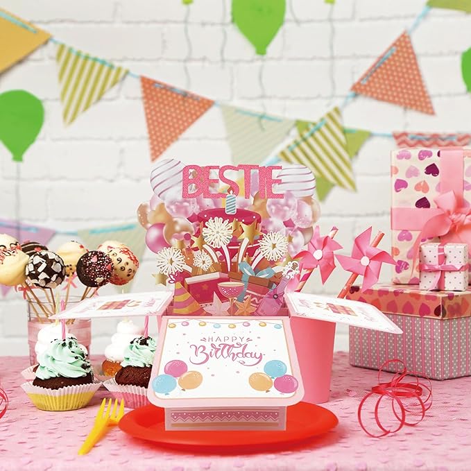 Asmallgf Happy Birthday Popup Card for Bestie, Gifts for Long Distance Best Friend for Women Girl, Cool Gifts for Female Friend, Work Bestie Gifts Cards