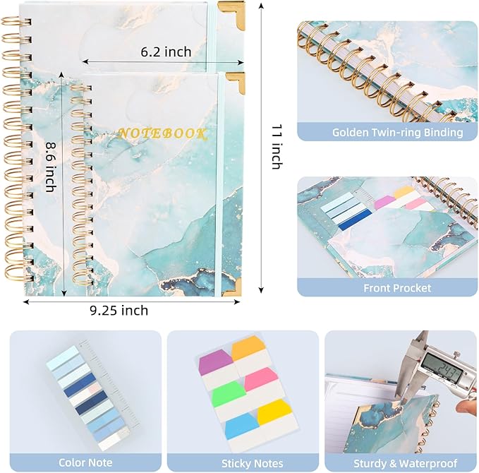 Spiral Notebooks for Work, 240 Pages Lined Spiral Journal Notebook, 5 Subject A5 College Ruled Journals for Writing, 8.6”x6.2''Journaling Notebooks for School Office Supplies (Blue Marble)