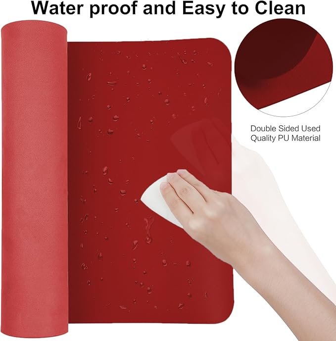 Boutilon Leather Desk Pad 47"x 24" Non-Slip Mouse Pad,Business Desk Pad,Extended Table Protector for Keyboard and Mouse,Desk Writing Pad for Office Home Working Decor (XXXL-Red)