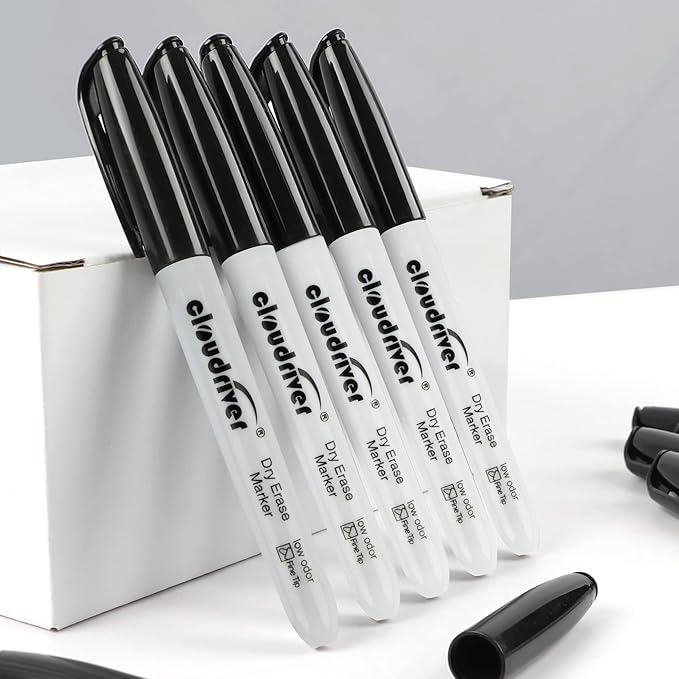 cloudriver Dry Erase Markers 128 Pack, Black Whiteboard Markers, Fine Tip, Low Odor, Bulk Dry Erase Marker For Office, home and School Supplies