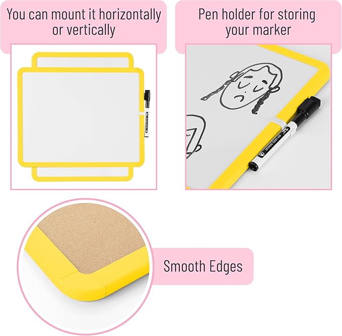 Mr. Pen- Dry Erase Board, 14” x 11” with a Black Dry Erase Marker, Yellow Frame, Small White Board, White Board for Kids, White Board for Students, Small Dry Erase Board, Mini White Board