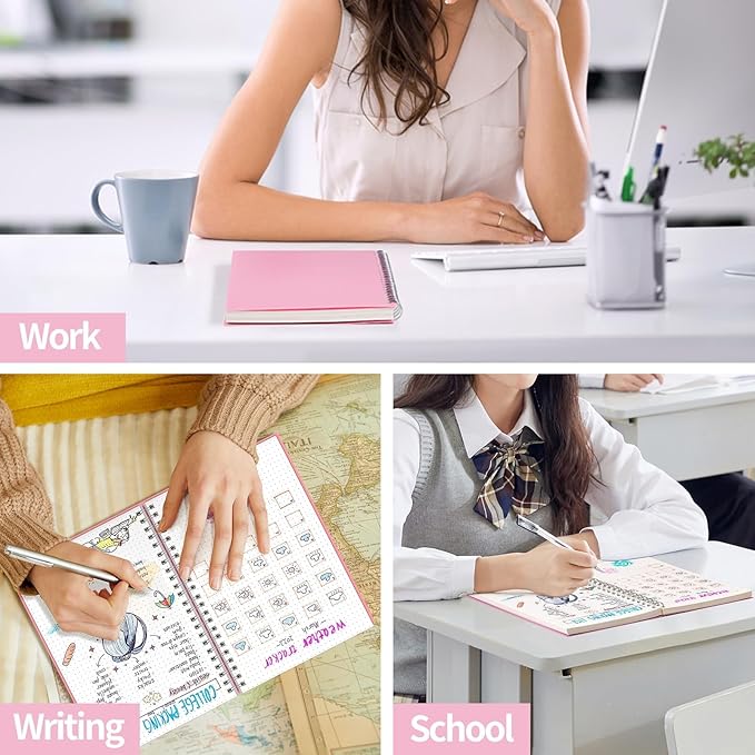 AHGXG Bullet Dotted Journal - Dot Grid Spiral Notebook 8.5" x 11", A4 Large Dotted Notebook, 100 GSM Thick Paper, Waterproof Plastic Cover Journals for Bullet Journaling, Sketching, Pink