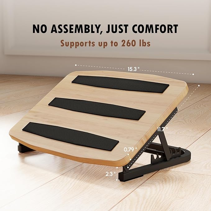 Foot Rest for Under Desk at Work, Ergonomic Wooden Desk Foot Rest with 7 Adjustable Angles, Anti-Slip Footrest Comfortable Foot Stools for Office Leg Rest, No Assembly