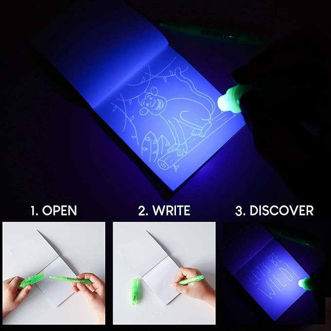 BONNYCO Invisible Ink Pen and Notebook Pack 32 Safari Party Favors for Kids Magic Spy Pen Goodie Bags Stuffers for Kids | Jungle Goody Bag Stuffers Return Gifts Birthday, Classroom Prizes Students