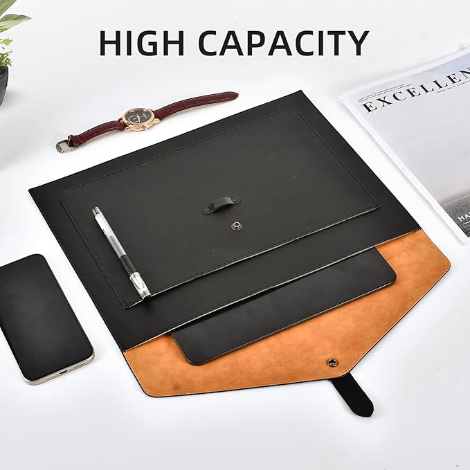 Green Leather File Folder Letter Size, File Organizer, Important Document Folders with Pockets, Document Organizer, Laptop Sleeve Notebook Case, Paper Storage, A4 Envelopes Filing Folder