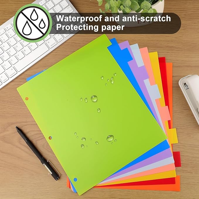 HABGP 24Pcs/3 Set 8 Tab Dividers for 3 Ring Binder, 24 Pcs Multicolor 3 Ring Binder Dividers with Tabs, Page Folder Dividers, Plastic Tabbed File Dividers with Tabs, Three Ring Binder Index Dividers