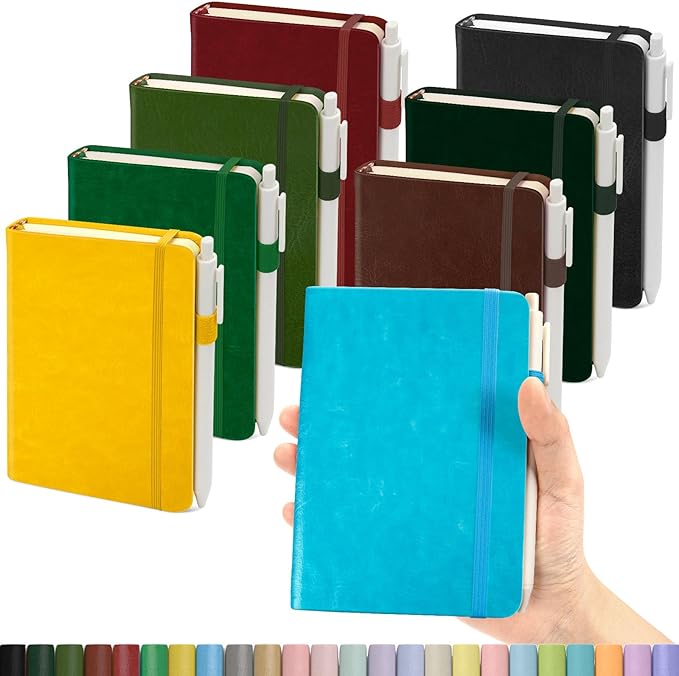 Pocket Small Notebook Journals, 8 Pack (8 Vibrant Colors) Mini Notebook 3.7x5.7 Journaling Notebooks for Women Men, Hardcover Lined Note Pads with Pens for Work, Business, Travel Journal, Office Supplies