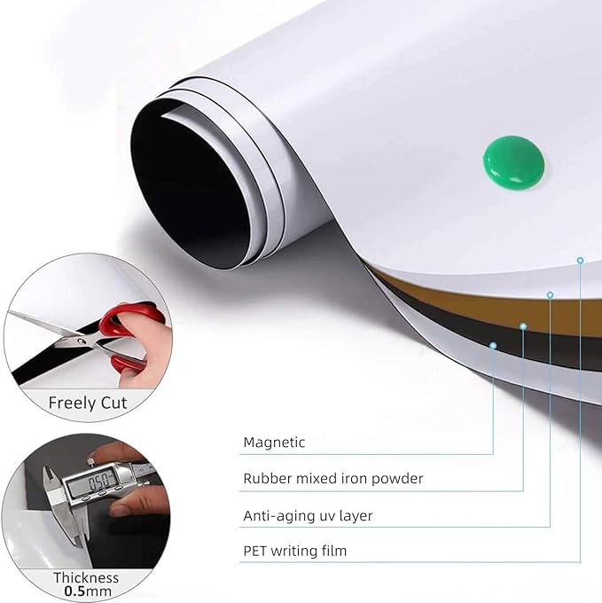 Magnetic Whiteboard Contact Paper for Wall 72 x 48 inches, Magnetic Dry Erase White Board Sticker with Non-Adhesive Backing for Office Home School