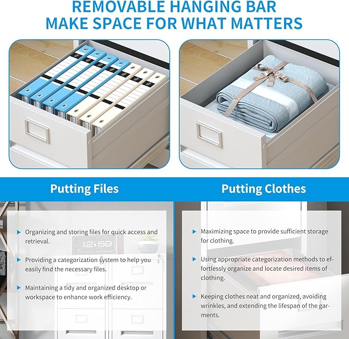 4 Drawer File Cabinet with Lock, Metal Vertical Filing Storage Cabinet for Home Office, Steel Vertical File Cabinets for A4 Legal/Letter Folders,Silent Sliding Drawers, Assembly Required (White)