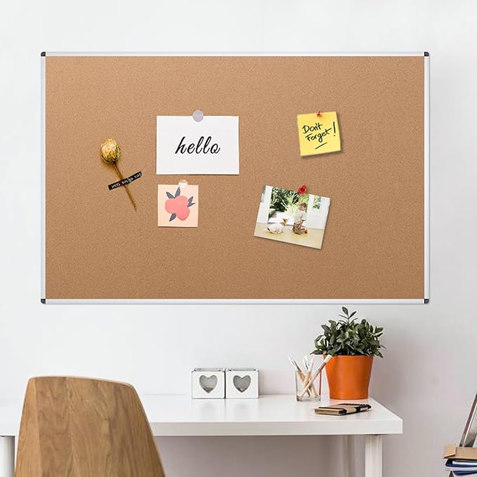 VIZ-PRO Cork Notice Board, 60 X 48 Inches, Silver Aluminium Frame