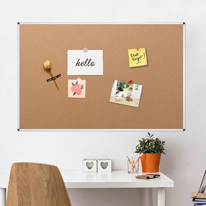 VIZ-PRO Large Cork Bulletin Board, 60 X 48 Inches, Wall-Mounted Corkboard with Silver Aluminium Frame for School, Office, and Home 5' X 4'