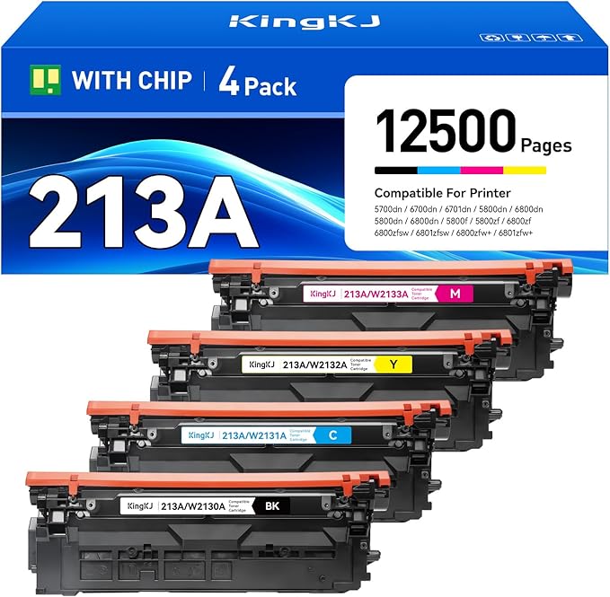 213A Toner Cartridge 4-Pack Set with Chip Replacement for HP 213A 213X W2130X W2130A Compatible for HP Color Laserjet Enterprise 5700dn MFP 5800dn 6700 6701dn 6800 6801dn Laser Printer Ink Black Color