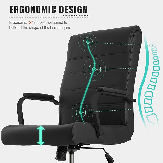 Office Desk Chair,Modern Conference Room Chairs,High Back Ergonomic Home ofiice Chair,Adjustable Height Swivel Executive Computer Chair with Padded Seat and Armrest (Pure Black)
