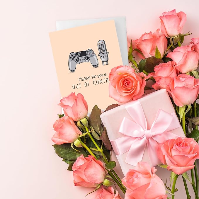 ALY LOU Anniversary Card for Her Him/Girlfriend Wife/Husband Boyfriend, Friendship Thank You Birthday Kawaii Greeting Card (Out Of Control - Video Game)