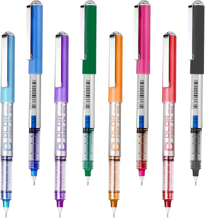 EYEYE 0.5mm Liquid Ink Rollerball Pens 8 Assorted Colors, Needle Tip Pen Extra Fine Point Quick Dry, Ink Pens Fine Point Smooth Writing Pen for Journaling, Note Taking, Office, Doodling & Gifts