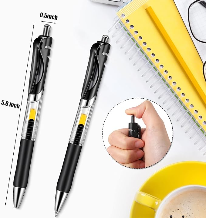 Spakon 200 Pieces Gel Pens Bulk Retractable Ink Ballpoint Pen Bulk Rolling Ball Medium Point 0.5mm Ballpoints with Soft Grip for Journal Writing Office Home(Black)