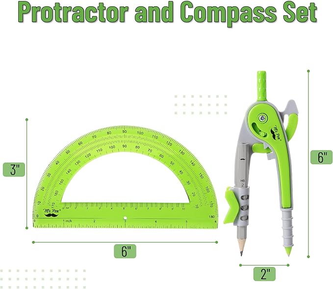 Mr. Pen- Compass and Protractor Set, Geometry Kit, Compass Protractor Set, Protractor, Compass for Geometry, Math Compass, Compass School, Math Compass and Protractor, Back to School Supplies