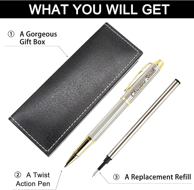Amlion Personalized Pens Custom Engraved Pen with Name, Refillable Medium Refill, Personalized Gifts for Men Women