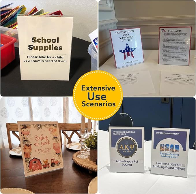 6 Pack 8.5 x 11 Acrylic Sign Stand Holders - 8.5 x 11 Inches Clear Plastic Table Paper Display Stand, Suit for Displaying Posters, Picture, Flyers, Menu