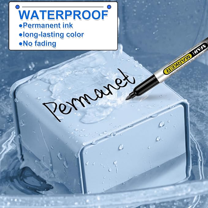 SFAIH 100 Black Permanent Markers Bulk -1s Quick Dry, Waterproof, Non-Fading, Durable, Fine Point Permanent Pens for Plastic Glass Metal Wood Paper, Office Supplies, Classroom Kitchen, Cargo Marking
