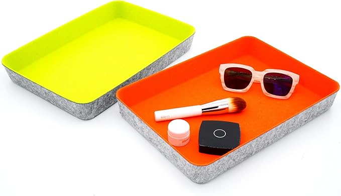 Welaxy 2-piece Office desk drawer organizer tray letter-size documents A4 paper book file Folder Holder storage bins (Orange + Green)
