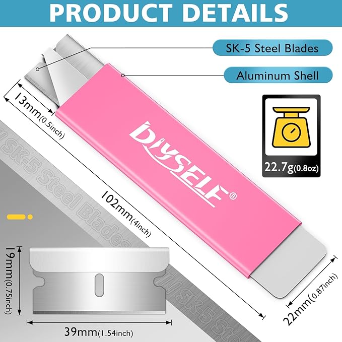 DIYSELF 48-Pack Box Cutters, Pink Utility Knife, Letter Openers with Single Edge Razor Blade, Box Cutter Retractable for Letters, Packages, and Paper, Box Opener, Lightweight Razor Knife (Pink)