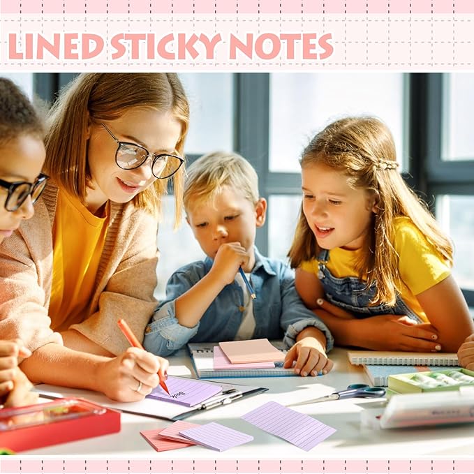 Yexiya 64 Pcs Lined Sticky Notes Self Stick Notes with Lines Bright Assorted Colors Sticky Pad for Home Office Products Post Memos, 1920 Sheets(4 x 6 Inch, 3 x 3 Inch,Fashion Color)