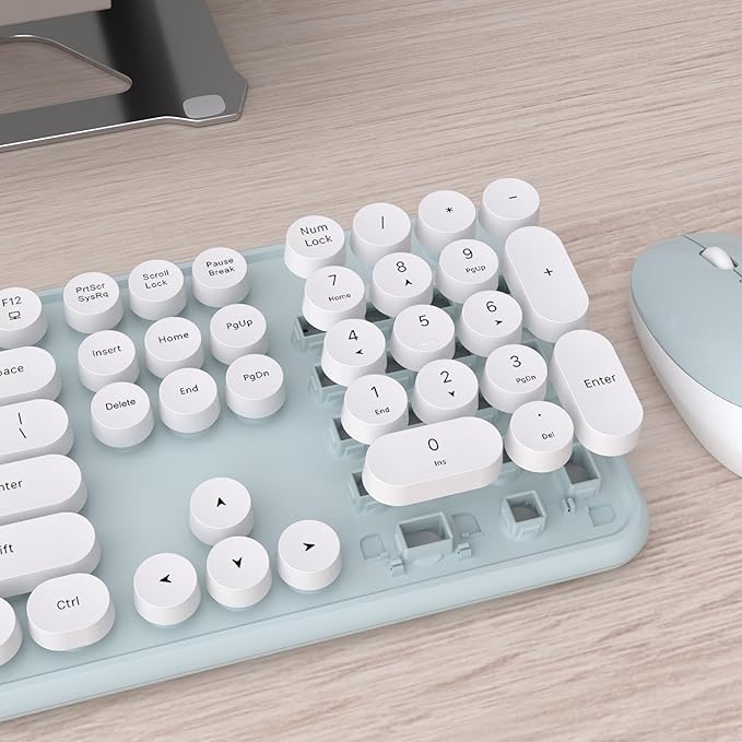 UBOTIE Colorful Computer Wireless Keyboard Mouse Combos, Typewriter Flexible Keys Office Full-Sized Keyboard, 2.4GHz Dropout-Free Connection and Optical Mouse (Green-White)