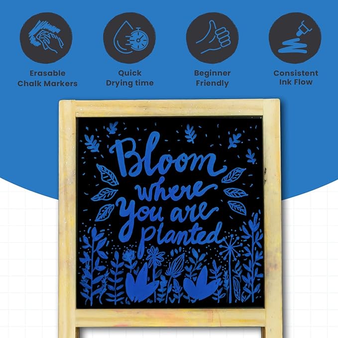 5 Blue Chalkboard Chalk Pens - Blue Dry Erase Markers for Blackboard, Chalkboard Signs, Windows, Glass | Variety Pack - Fine & Jumbo Size Ink Pen (1mm, 3mm, 6mm, 10mm, 15mm)