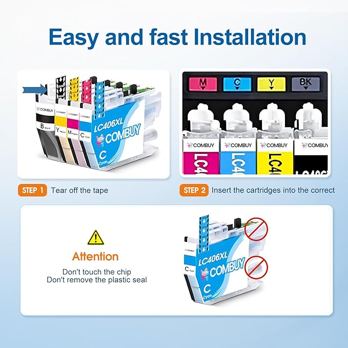 LC406XL Ink Cartridges High Yield Compatible for Brother LC406 Ink Cartridges LC406XL use with Brother MFC-J4335DW MFC-J4535DW MFC-J5855DW MFC-J6555DW Printer (Black Cyan Magenta Yellow 4 Pack)