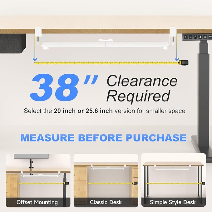 suptek Large Keyboard Tray Under Desk Pull Out with C Clamp Mount, Computer Keyboard & Mouse Tray, 34 (38 Including Clamps) x 11.8 inch Slide-Out Platform Computer Drawer for Typing, White, DSF1LW
