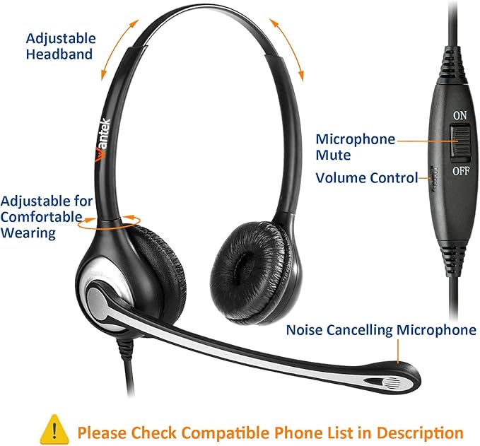 Wantek Office Phone Headset, 2.5mm Telephone Headset with Mic Noise Canceling Compatible with Cordless Phones Panasonic AT&T ML17929 Vtech RCA Cisco SPA Polycom Uniden Grandstream Clarity(A602F)
