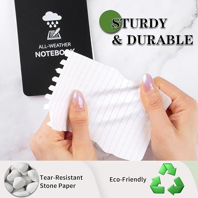 Waterproof Notebook, 4 Pack Top-Spiral Pocket Notepad, 3" x 5" Weatherproof NotePad, All Weather Police Pocket Notebook Little Memo Steno Note Pads for Outdoor Office School Recording, Black
