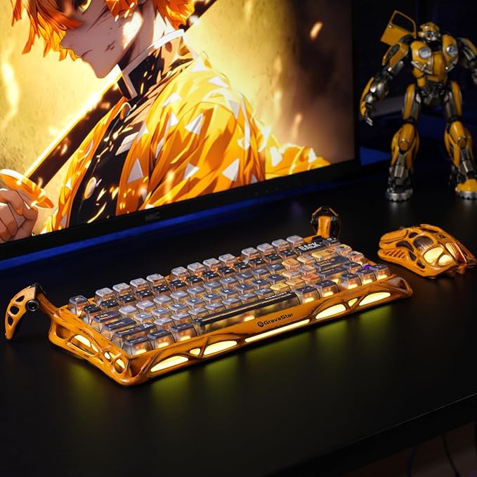 GravaStar Mercury K1 Pro Wireless Mechanical Gaming Keyboard, Aluminum Alloy 75% Layout, Hot-Swappable RGB Custom Keyboard with Linear Switches – Handcrafted Battle-Worn Yellow Edition