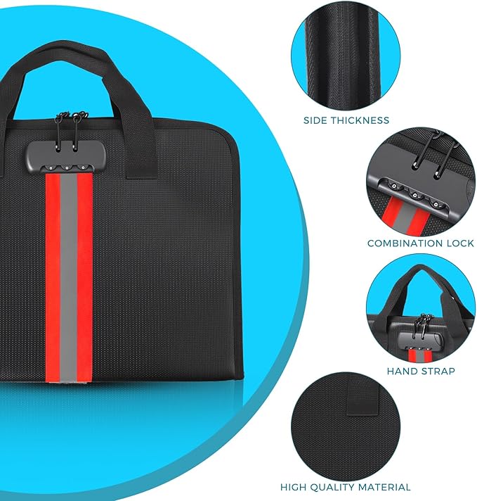 Accordion File Organizer with Combination Lock,Fireproof Expanding File Folder with Multi Pockets,13 Pockets Document Organizer with Handle & Labels,Portable Home Travel Safe Storage Letter A4 Files