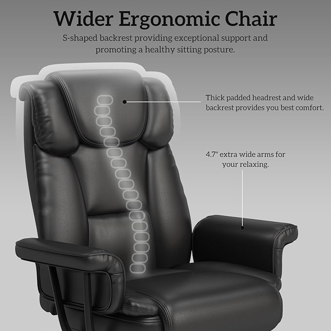 GYI Criss Cross Chair with Wheels, 160° Big and Tall Reclining Office Desk Chair with High Back, Wide Seat, Arms, Footrest, Black