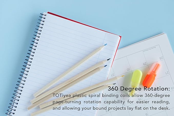 TOTiyea 100 Pack Plastic Spiral Binding Coils, 10mm(3/8") Binding Spirals, 75 Sheet Capacity, 4:1 Pitch, Black