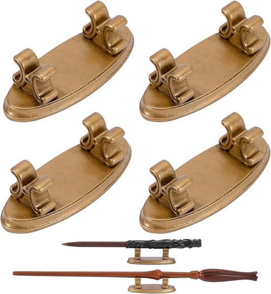 4PCS Resin Pen Holders Wizard Magic Wand Display Stands Mini Holders for Pencil Desk Decor Collection, 2.8'' L×1.1'' W× 0.9'' H, Gold