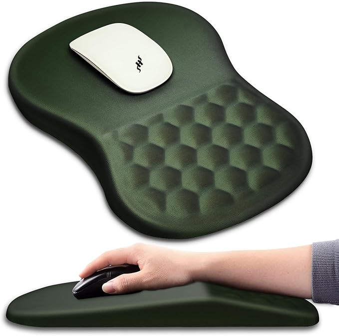 Hokafenle Ergonomic Mouse Pad Wrist Support with Massage Design, Wrist Rest Pain Relief Mousepad with Memory Foam&Non-Slip PU Base, Mouse Pads for Wireless Mouse & Desk (12x8 inch,Olive Green)