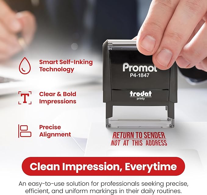 Promot Return to Sender Self Inking Stamp - Return to Sender Stamp Not at This Address - Envelope Stamper, Mail Stamps, Stampers for Office, Business Stamp - Rubber Stamps, Red Ink Stamp for Office
