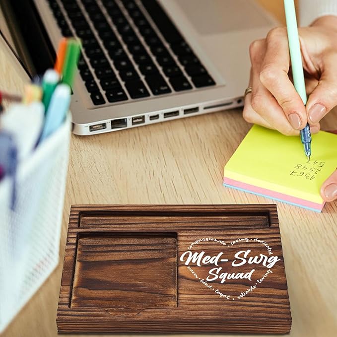 Med Surg Squad Gifts Sticky Note Holder Wooden, Thank You Gifts for Med Surg Medical Surgical Nurse, Appreciation Gift for Nursing National Nurses Week Self-Stick Note Pad Holders Desk Organizer TZP37