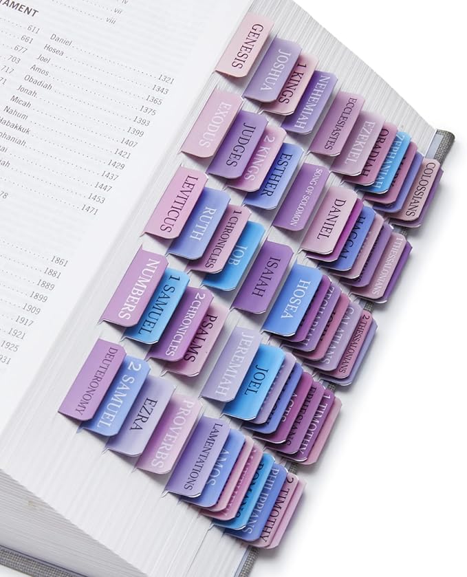 Laminated Bible Tabs for Women & Men - Large Print Tabs for Study Bibles, Boho Theme for Easy Navigation and Quick Reference - Easy-to-Read and Apply Tabs for All Ages-Dreamy Gradient