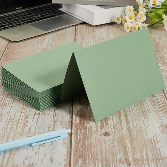 50 Pack Blank Cards Folded Cardstock Thank You Blank Greeting Cards for Invitations, Wedding, Greeting Cards, All Occasion DIY, 3x5 Folded Cards Sage-Green
