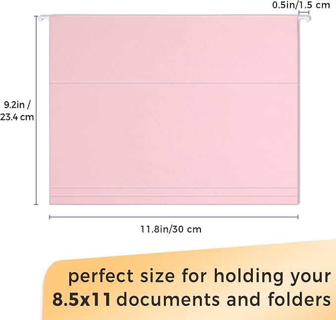 SUNEE 25 Pack Hanging File Folders, Pink Folders, Hanging File Folders Letter Size with 1/5-cut Tabs, Stay Organized for Your Home and Office Bulk File and Documents