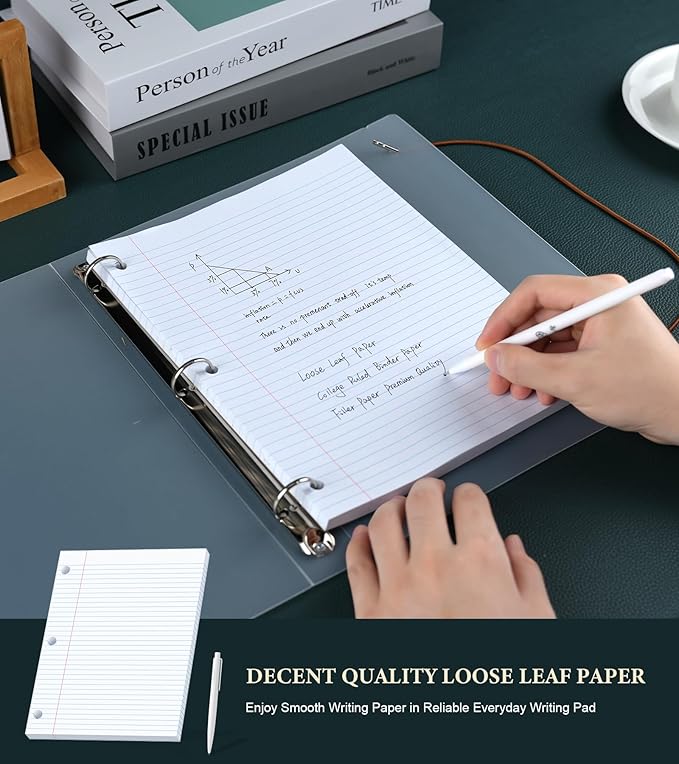 Notebook Paper 8 x 10.5 Inch, 2 Pack Loose Leaf Paper, Loose Leaf Paper College Ruled, Double-Sided Printing Lined Paper Notepad, 3-Ring Binders, 75 Sheets Per Pad, Filler Paper for Taking Notes