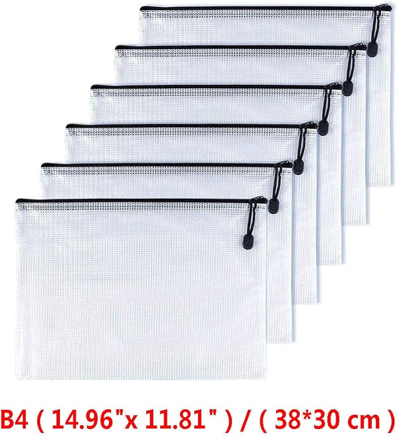 Oaimyy-B4(11.5"x 15",12 Pcs),Plastic Mesh Zipper Pouch Document Folders Bag & Zipper-Waterproof Zip File Folders for School Office Supplies, Travel,Puzzles Games Organizing Storage-Black