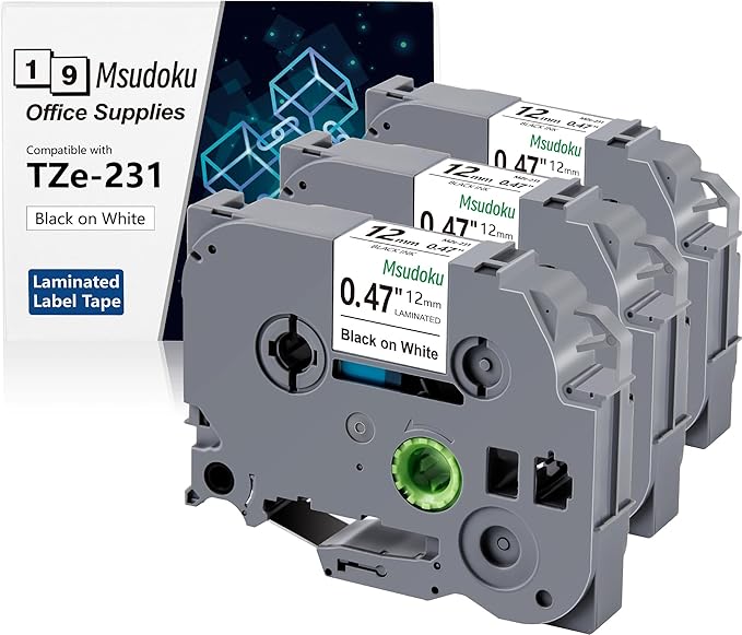 3-Pack TZ Tape 12mm 0.47 x 26.2 Laminated White Tape Compatible for Brother Label Maker Tape Cassette for PT PTH110 PTD410 Black on White