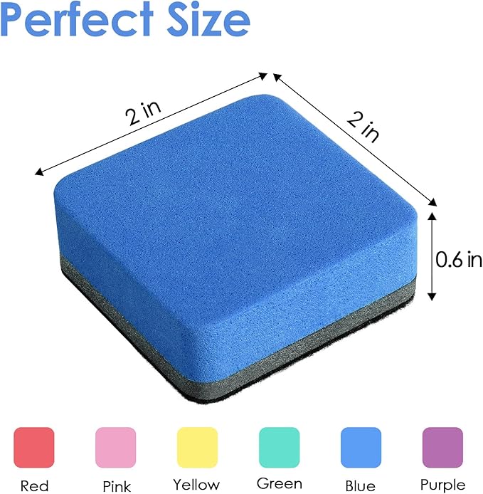 MaxGear 24 Pack Dry Erase Erasers, Magnetic Whiteboard Dry Erasers for Classroom, Mini Whiteboard Cleaning Pads, Chalkboard Wiper Teacher Supplies for School, Office, Home （6 Color Set, 2 x 2 Inch