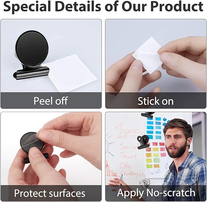 VNDUEEY 20 Pack Black Fridge Magnets, Refrigerator Magnets, Magnetic Clips Heavy Duty, Magnet Clips for Whiteboard Locker Photo Displays on Home& Office &Teaching