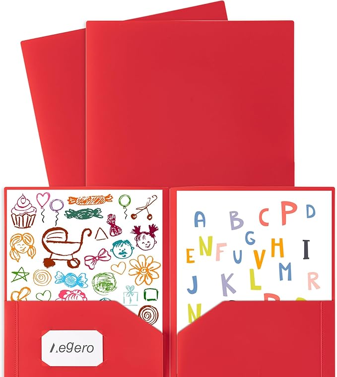 Plastic Folders with Pockets (12 Pack, Assorted Colors), Durable Heavy Duty File Folders with Business Card Slot, 2-Pocket Folder for Schoolwork & Office,Letter Size…